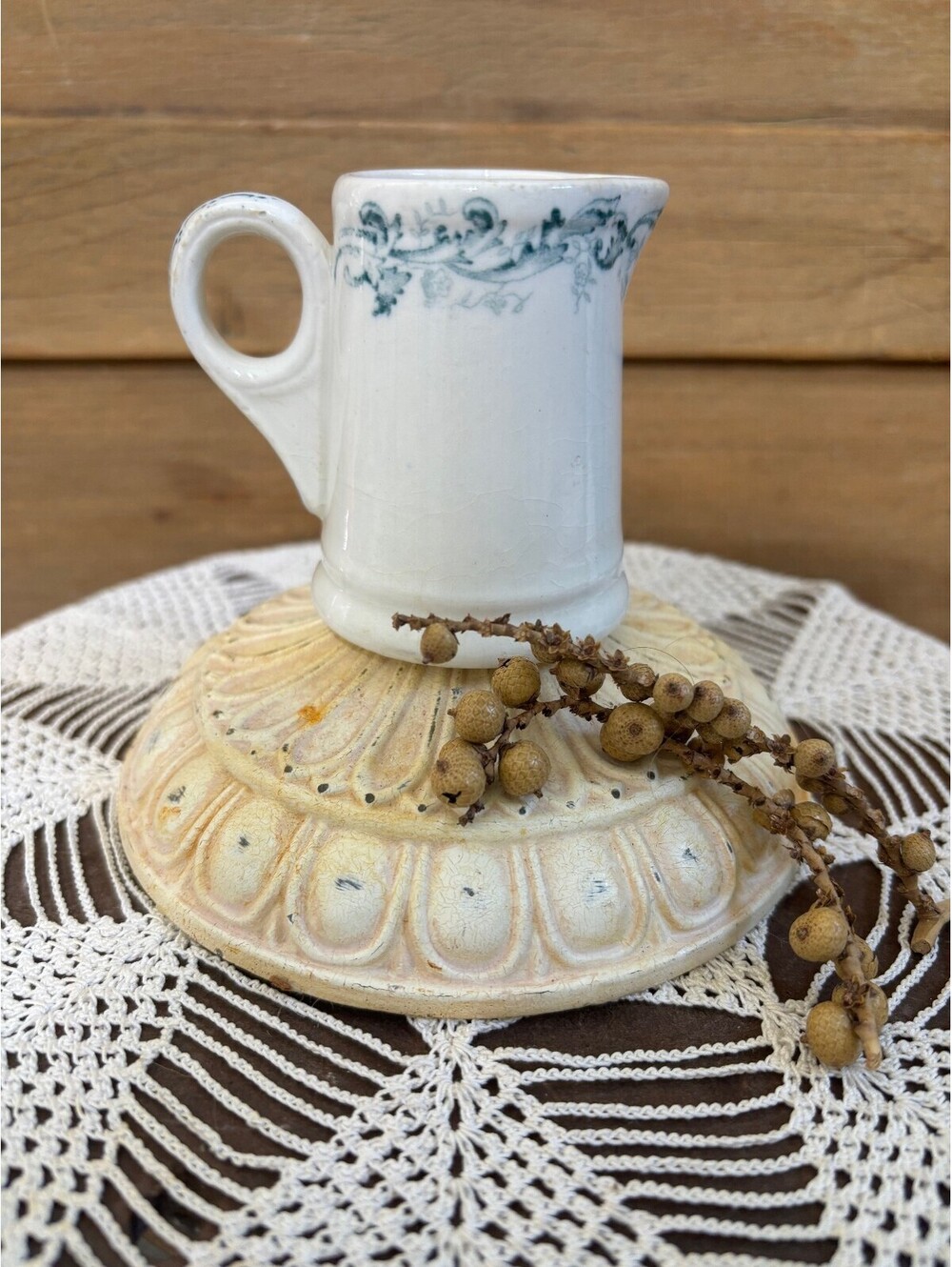 Trigger John Maddock & Sons English Transferware Creamer Green Floral Motif